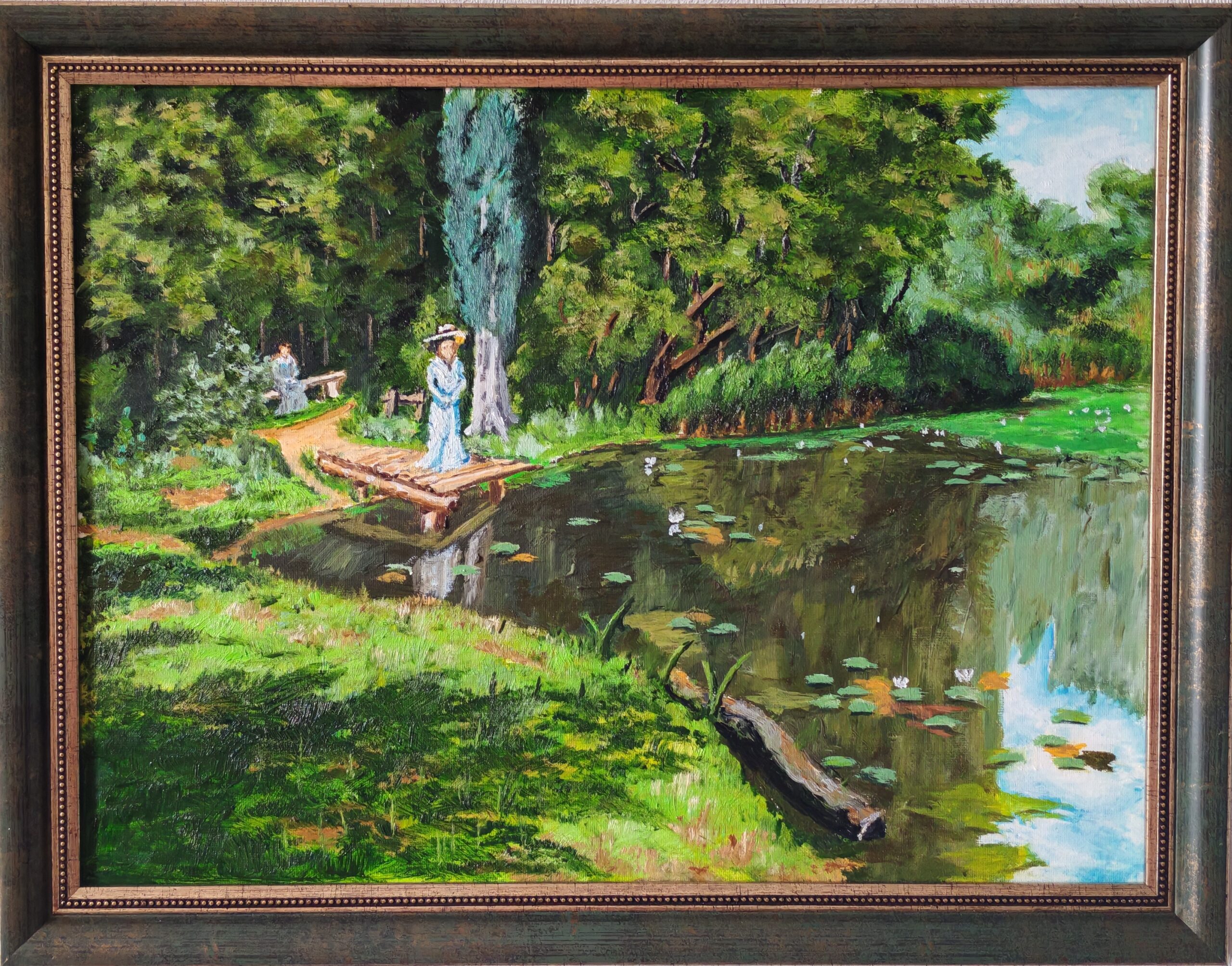 «У пруда» (по мотивам картины В. Д. Поленова «Заросший пруд») · холст, масло, 30х40, 03.2026